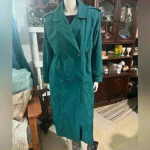 90s trench coat, green trench  coat, Junior Gallery by Fen-nelli Size 9/10